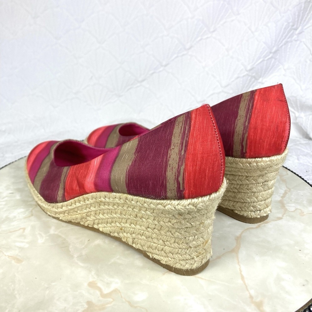 Soft Style Striped Espadrille Wedge Pump Women 8.5 Pink Red Coastal Comfort New - Picture 7 of 14